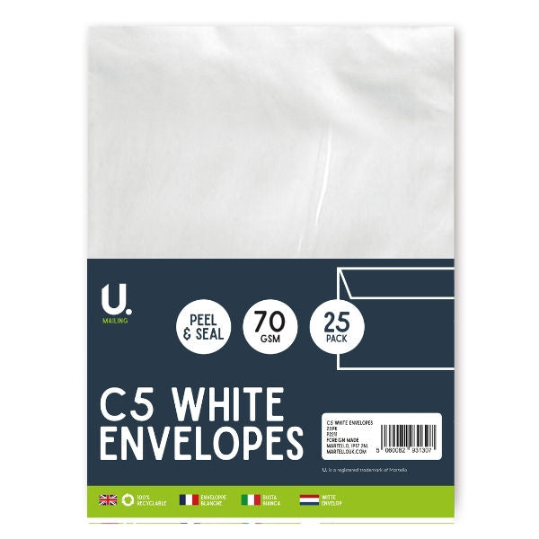 C5 White Envelopes - 25 Pack