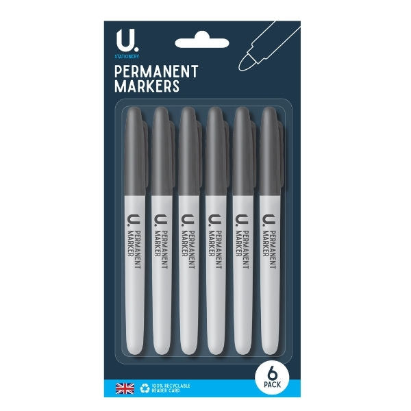 Black Permanent Markers - 6 Pack
