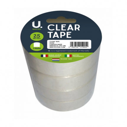 4 Clear 24mm x 25m Tape Rolls