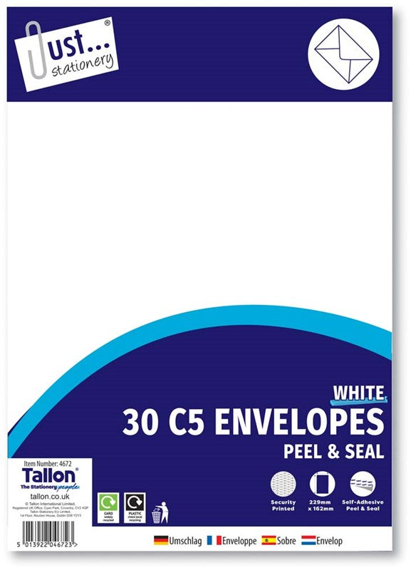 30 White C5 Peal & Seal Envelopes