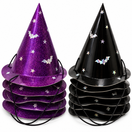 8 Pack Assorted Halloween Witch Paper Party Hats