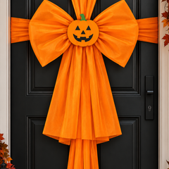 Orange Pumpkin Halloween Door Bow