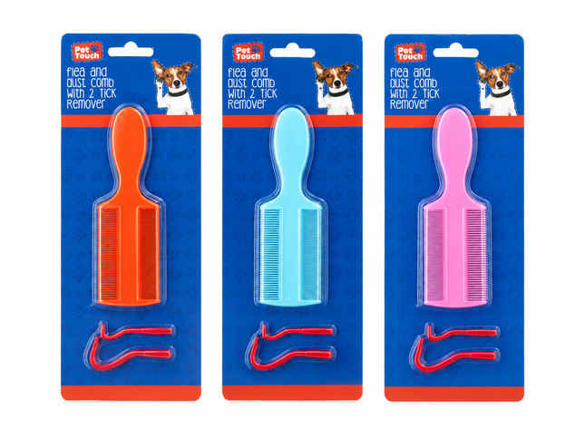 Flea & Dust Comb With 2 Tick Remover - (3 Assorted)