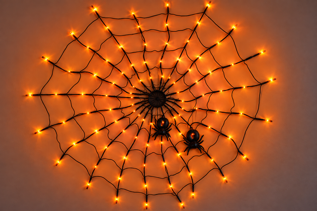 Spooky Halloween Light Up Cobweb with Spiders 78cm