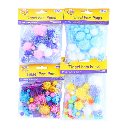 Tinsel Pom Poms - 60 Pack