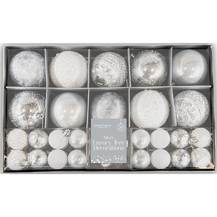Silver Luxury Tree Decorations Baubles - 50 Pack