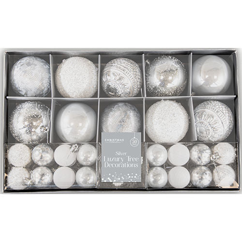 Silver Luxury Tree Decorations Baubles - 50 Pack