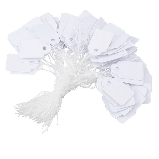100 Pre Strung White Tags