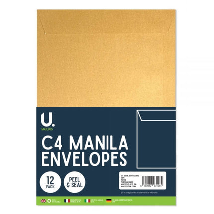 C4 Manila Envelopes - 12 Pack