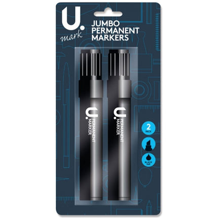 Jumbo Black Ink Permanent Markers - 2 Pack