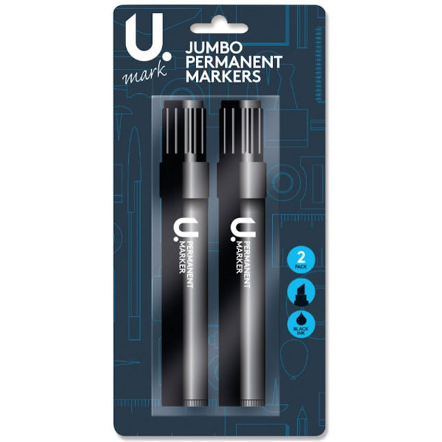 Jumbo Black Ink Permanent Markers - 2 Pack
