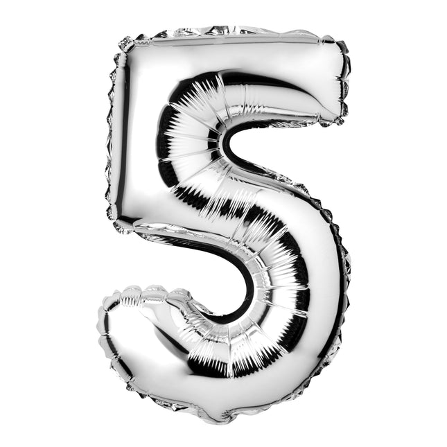 Large Silver Foil "Number 5" Balloon – 34 Inch