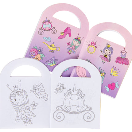 6 Princess Sticker & Colouring Books With Handles