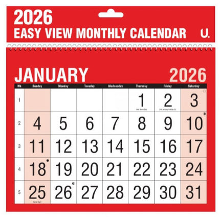 Red & Black 2026 Easy View Monthly Planner