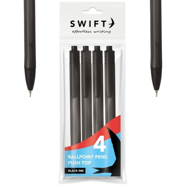 Retractable Tinted Black Pens - 4 Pack