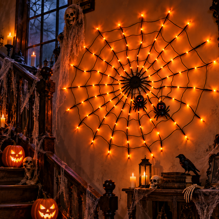 Spooky Halloween Light Up Cobweb with Spiders 78cm