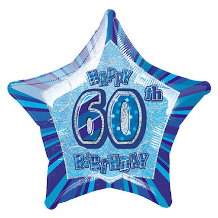 60th Blue Glitz Star Foil Balloon