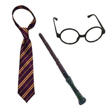 Wizard Tie, Wand & Glasses Costume Set 