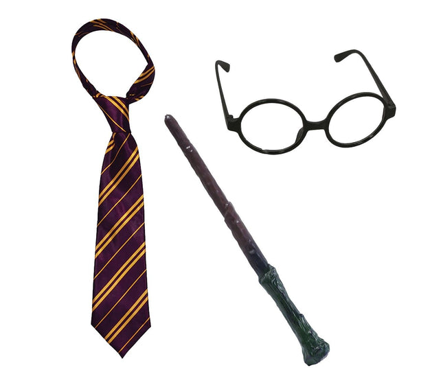Wizard Tie, Wand & Glasses Costume Set 