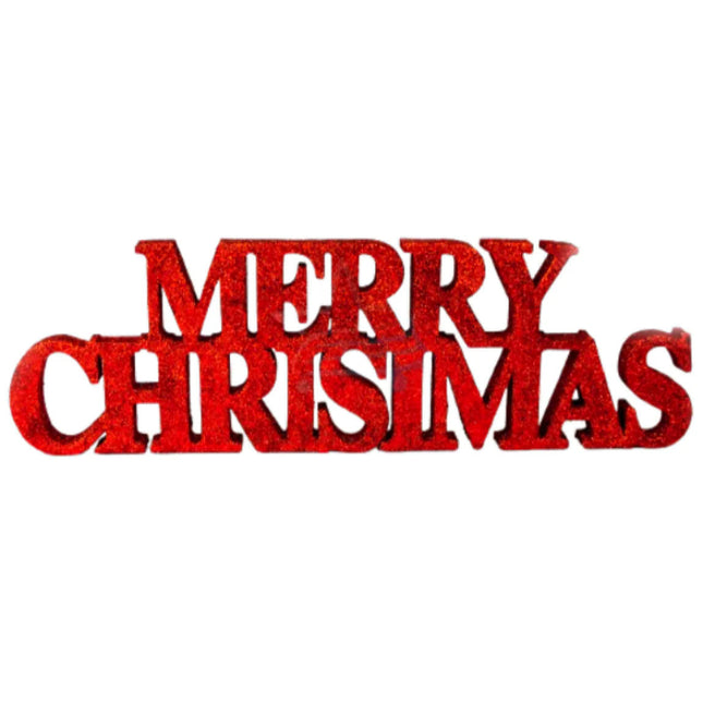 Red Merry Christmas Glitter Sign - 10cm x 32cm