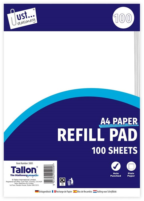 100 Sheet A4 Plain Refill Pad