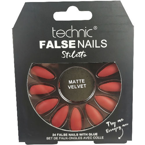 Technic Cosmetics False Nails Stiletto - Red Matte Velvet