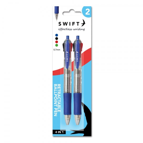 2 Retractable 4 Colour Ballpoint Pens