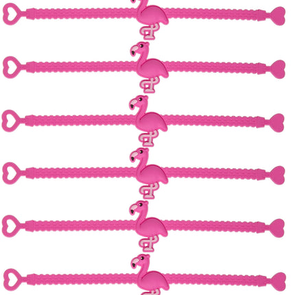 6 Adjustable Pink Flamingo Rubber Bracelets