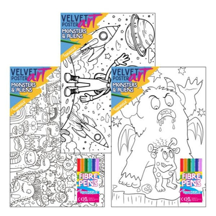 Monsters & Aliens Velvet Poster Art & Fibre Pens