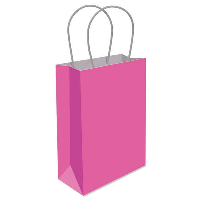 Neon Pink Paper Handle Bags - 6 Pack