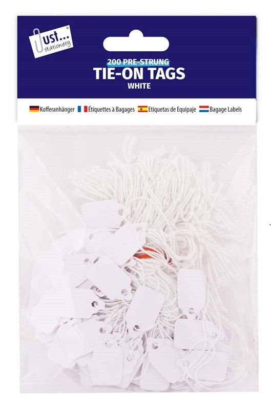 200 White Pre-Strung Tie-On Tags
