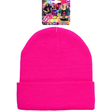 Wool Look Neon Pink Beanie