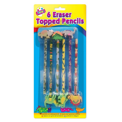 Novelty Eraser Top Pencils Dinosaurs - 6 Pack