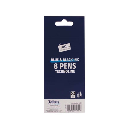 8 Black & Blue Technoline Pens