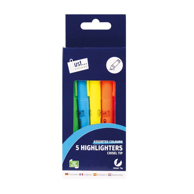 5 Chisel Tip Highlighters