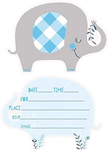 8 Blue Elephant Invitations