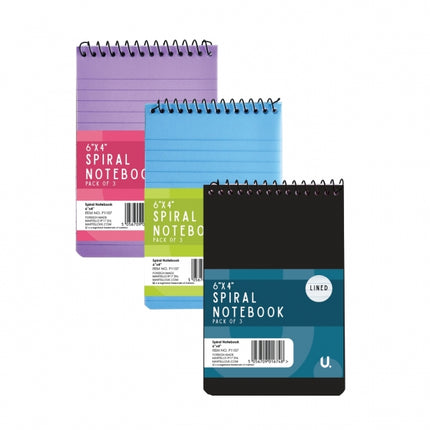 3 Spiral 6" x 4" Colour Notebook