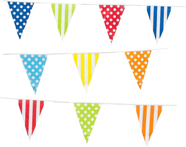 Multicoloured Spots & Stripes 10m Triangle Bunting