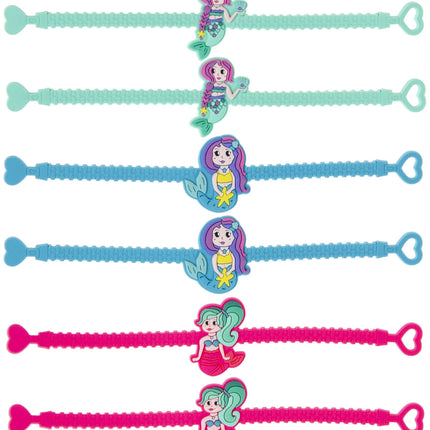 Adjustable Mermaid Rubber Bracelets - 6 Pack
