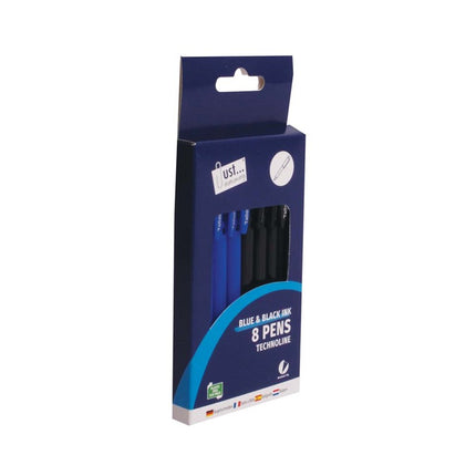 8 Black & Blue Technoline Pens