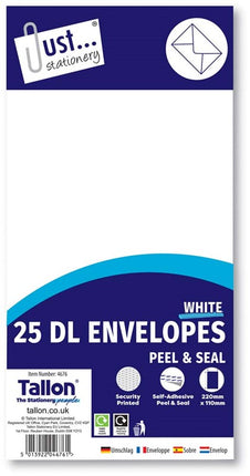25 White DL Peal & Seal Envelopes