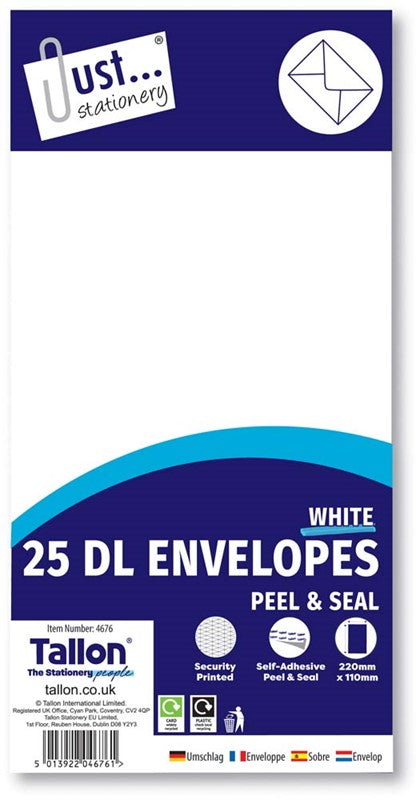 25 White DL Peal & Seal Envelopes