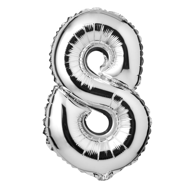 Large Silver Foil "Number 8" Balloon – 34 Inch