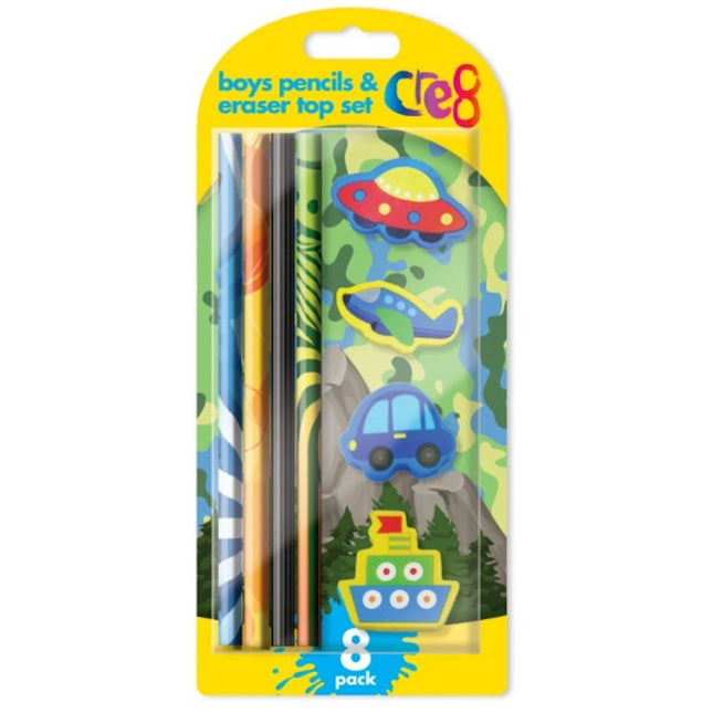 Boys Pencil & Eraser Set - 8 Piece