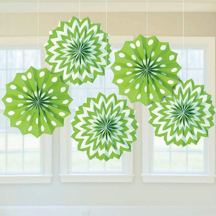 Lime Green Hanging Paper Fan Decorations - 5 Pack