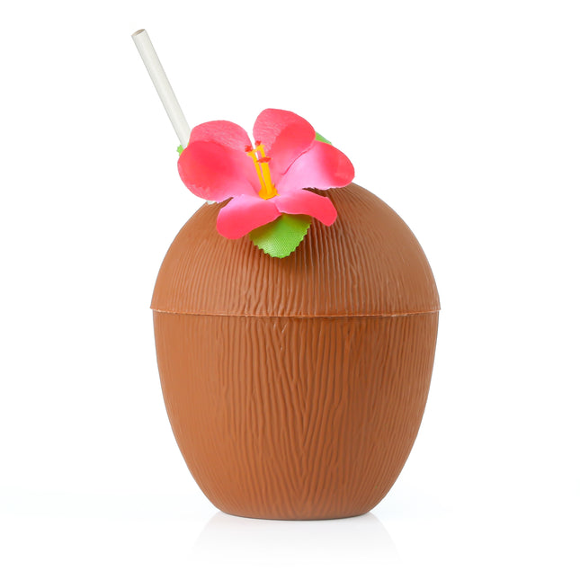 Plastic Coconut Cup & Paper Straw