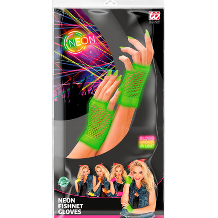 Neon Green Fingerless Fishnet Gloves