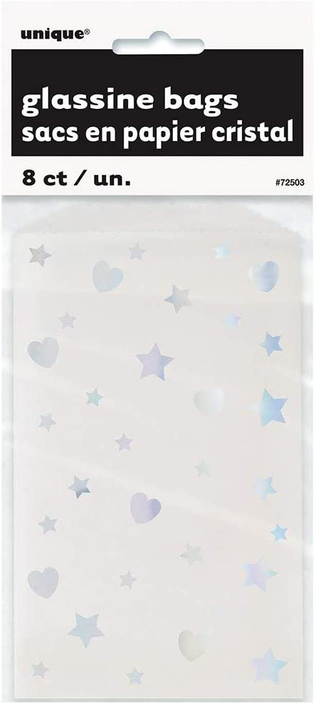 8 Iridescent Hearts & Stars Glassine Treat Bags