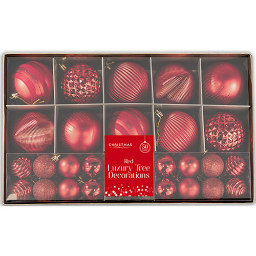 Red Luxury Tree Decorations Baubles - 50 Pack