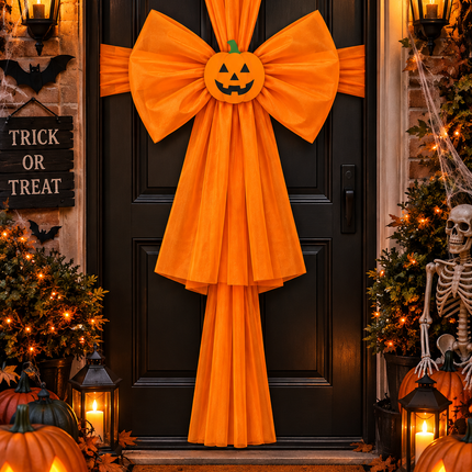 Orange Pumpkin Halloween Door Bow
